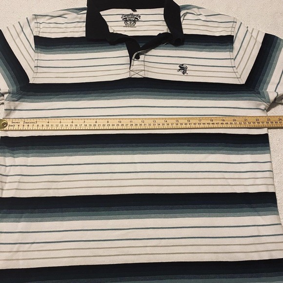 South Pole Polo Shirt Mens Size XL Black Green White Striped With Collar - Picture 11 of 16